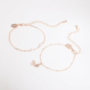 Rose Pearl & Butterfly Bracelet Set