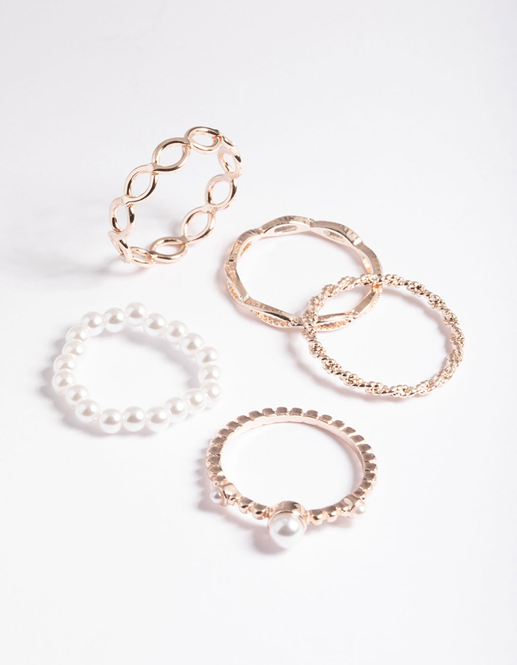 Rose Pearl & Twist Ring 5-Pack