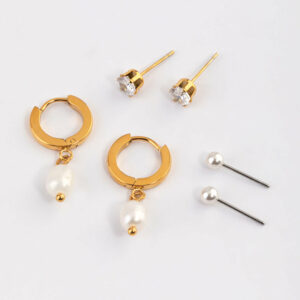 Stainless Steel Cubic Zirconia Pearl Drop Earrings Pack