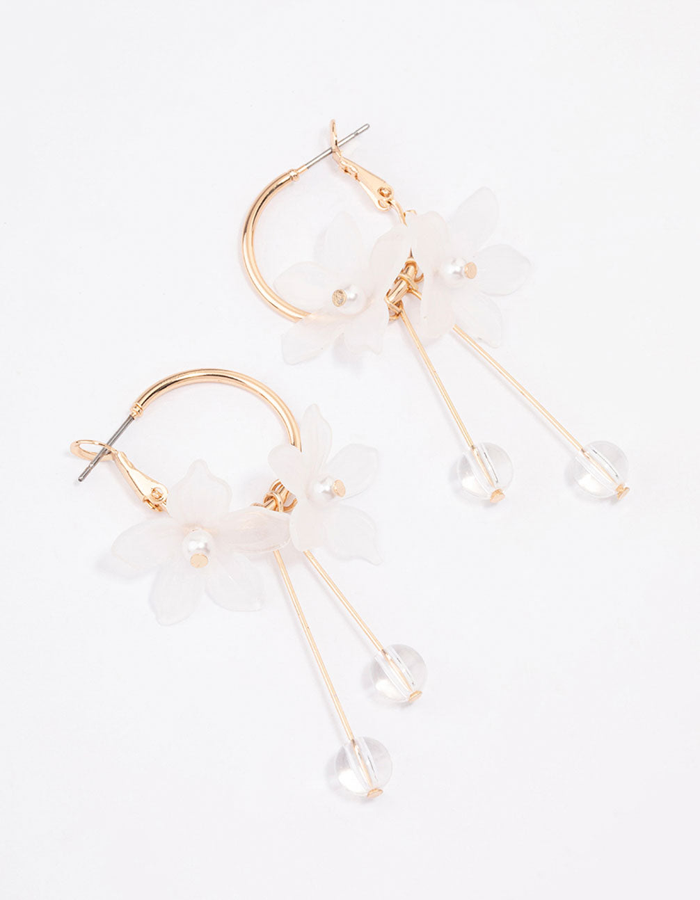 White Frosted Petal Stone Hoop Earrings
