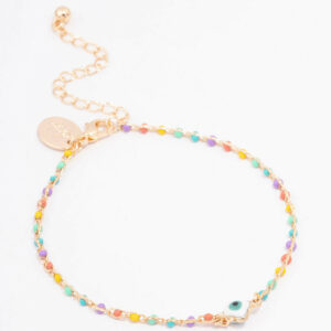 Rainbow Beaded Evil Eye Chain Bracelet