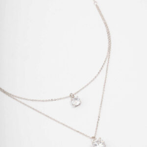 Rhodium  Layered Solitaire Necklace