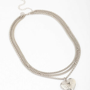 Rhodium Chain Set Heart Pendant Necklace