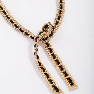 & Black Leather Wrap Necklace