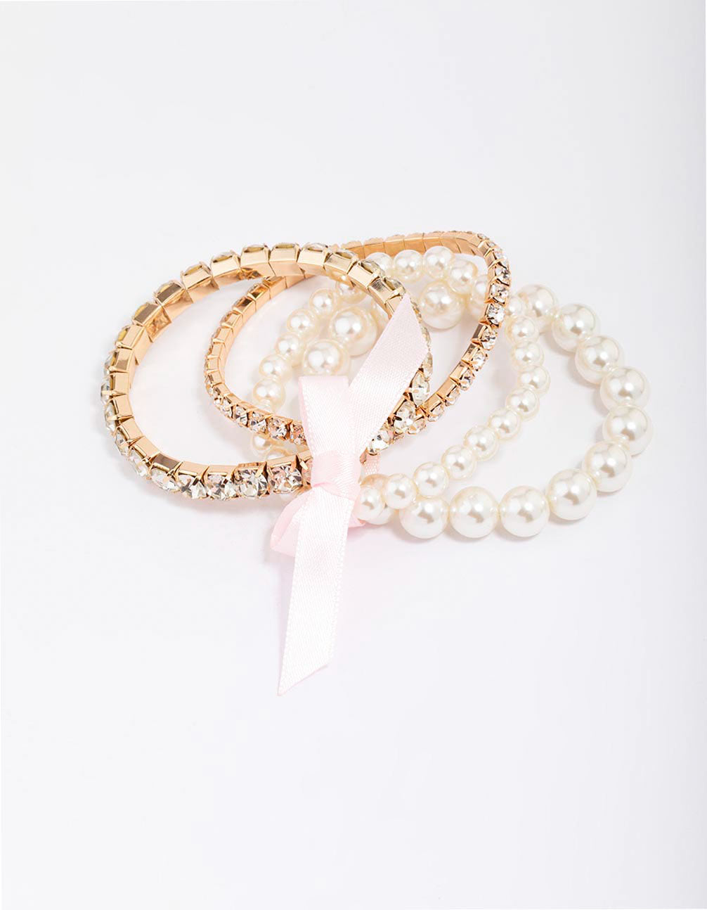 & Pearl Beaded Bow Bracelet 4-Pack