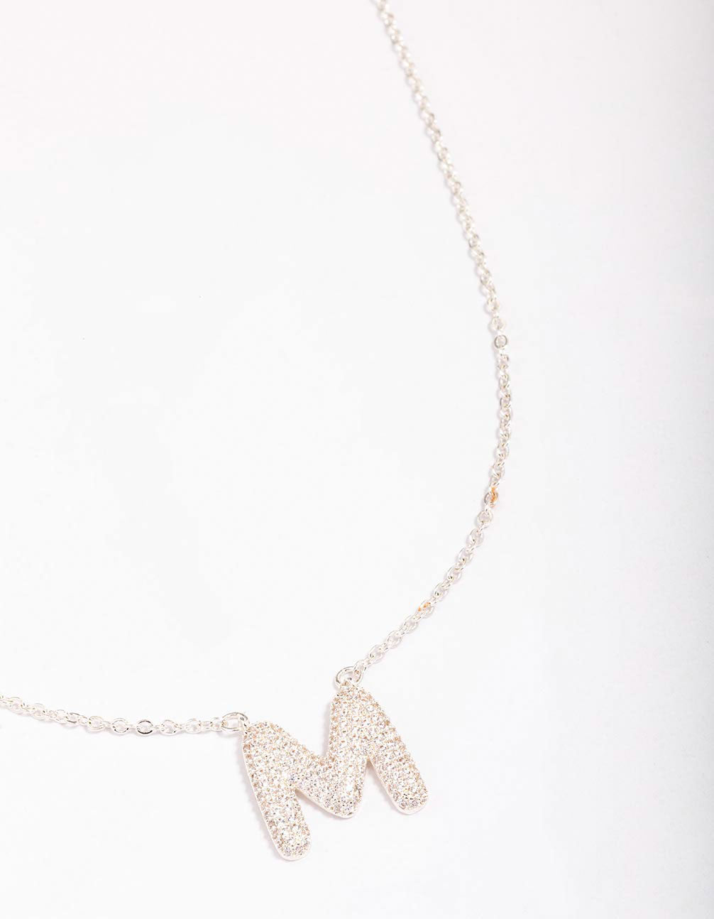 Letter M Pave Pendant Initial Necklace