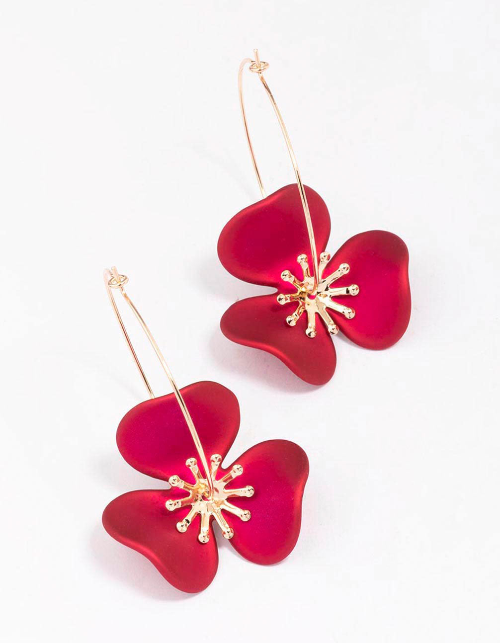 & Red Flower Wire Hoop Earrings
