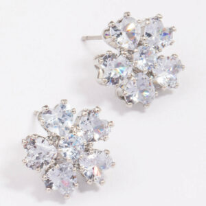 Rhodium Small Flower Stud Earrings