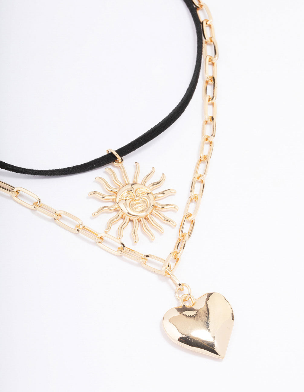 Heart Sun Cord Layered Necklace