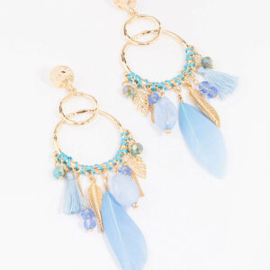 Thread Blue Feather Earrings