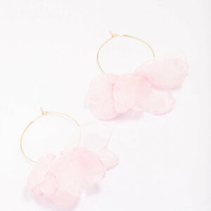 Pink Fabric Petal Hoop Earrings